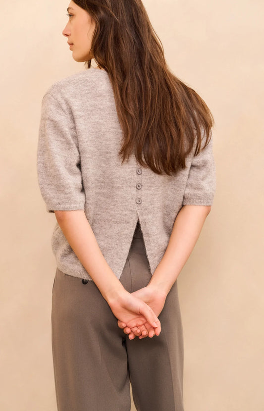 Melange-Strickpullover mit V-Ausschnitt und Knopfdetails, YAYA