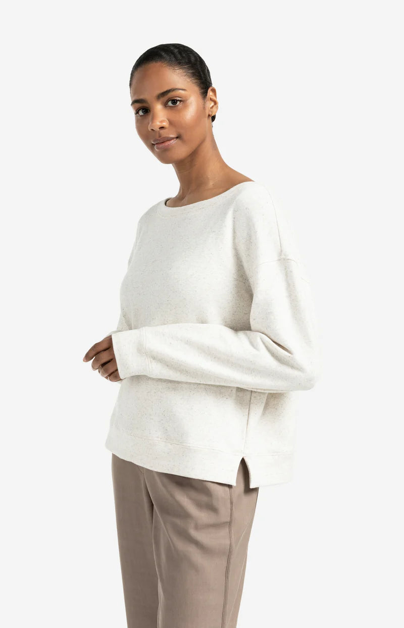 Melange-Sweatshirt mit U-Boot-Ausschnitt und Seitenschlitz