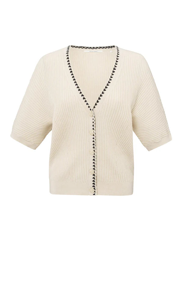 Gerippter Cardigan mit Nahtdetail und kurzen Ärmeln, YAYA
