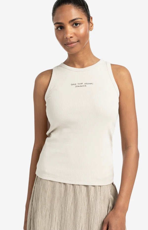 Geripptes ärmelloses Oberteil mit Print auf der Vorderseite, YAYA