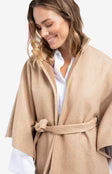 Soft woven poncho with collar and belt, YAYA
