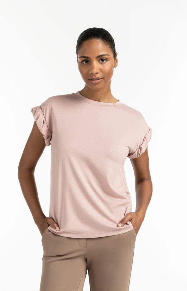 T-Shirt mit plissierten umgeschlagenen Ärmeln, YAYA