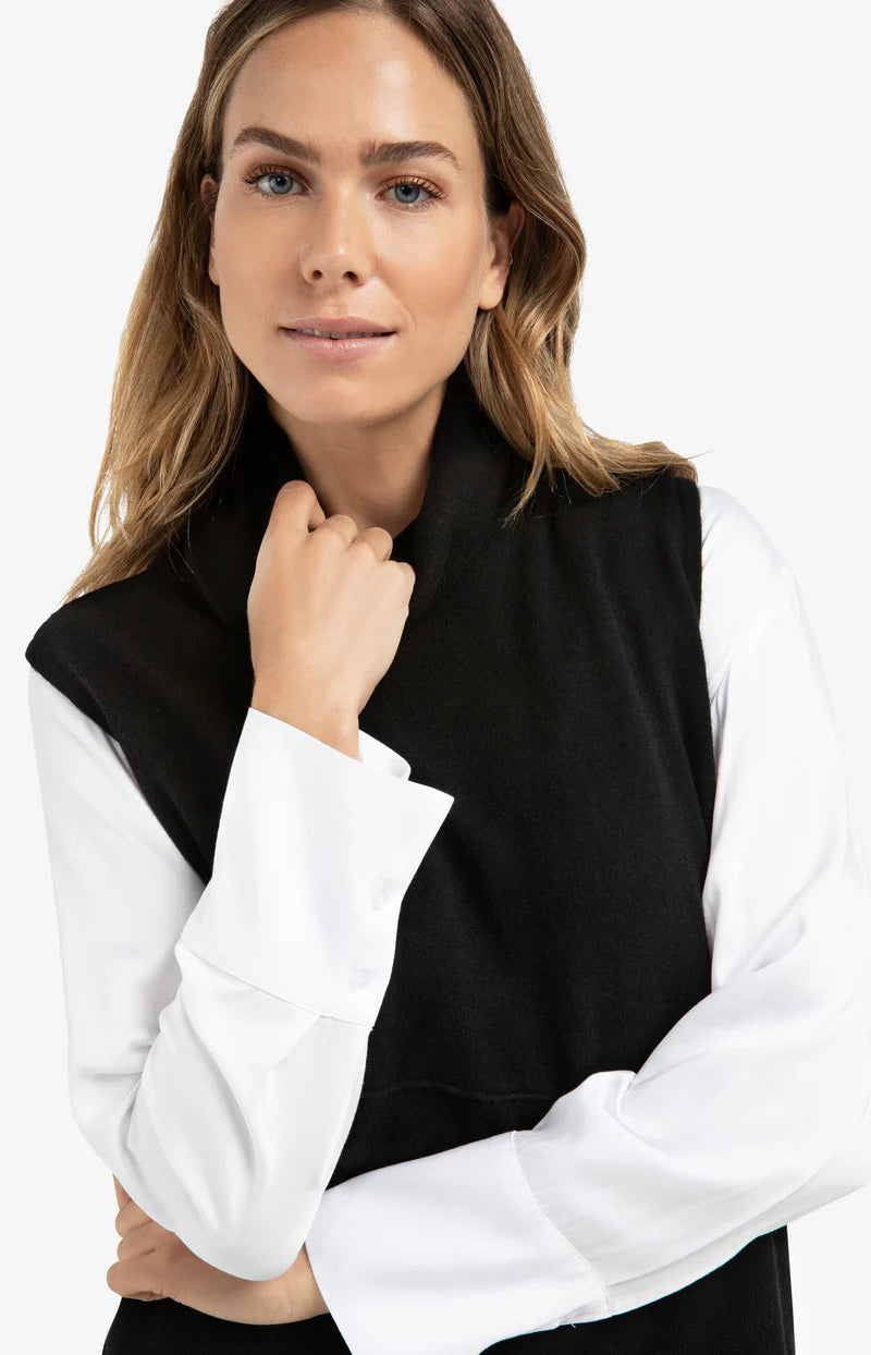 Asymmetrischer ärmelloser Pullover mit Rollkragen und Naht, YAYA