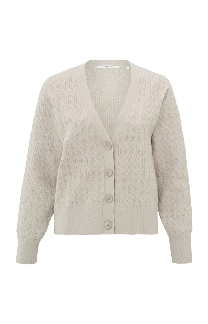 Cardigan mit Zopfmuster und tiefem V-Ausschnitt, YAYA