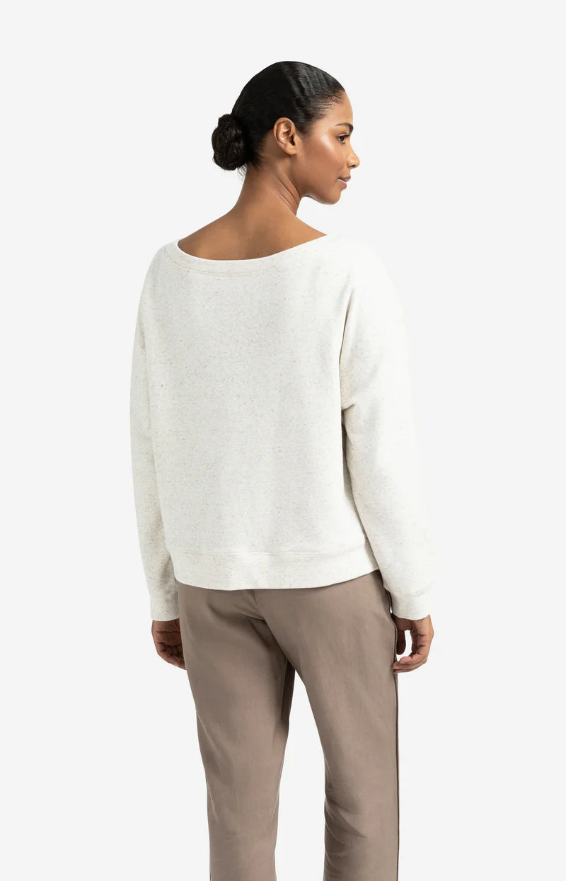 Melange-Sweatshirt mit U-Boot-Ausschnitt und Seitenschlitz