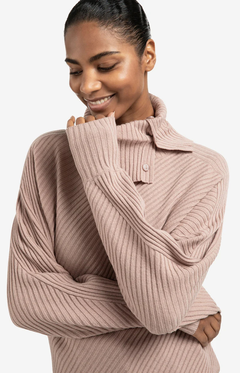 Gerippter Pullover mit Fledermausärmeln und hohem Kragen, YAYA