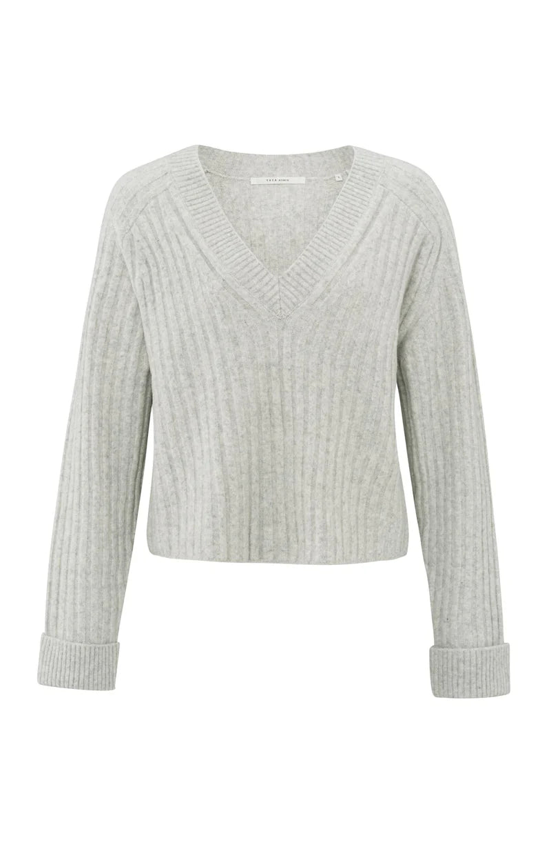 Weicher gerippter Pullover mit V-Ausschnitt, Yaya