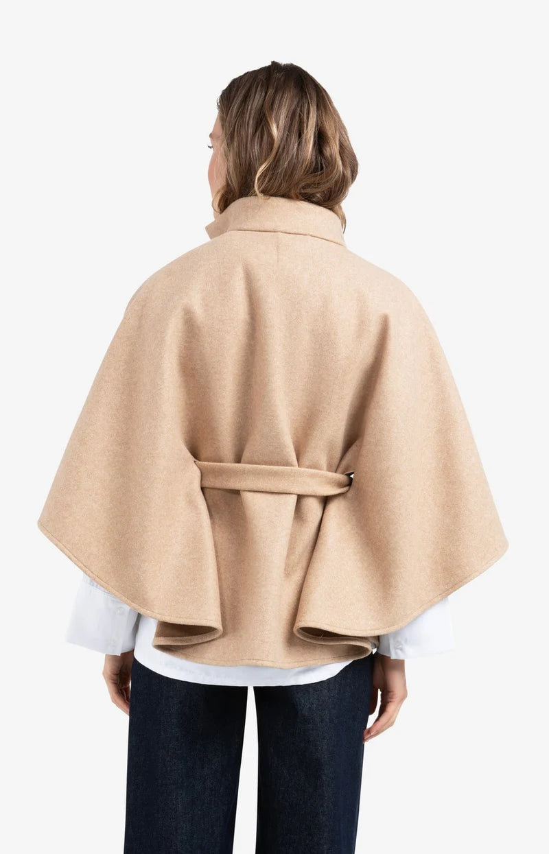 Soft woven poncho with collar and belt, YAYA