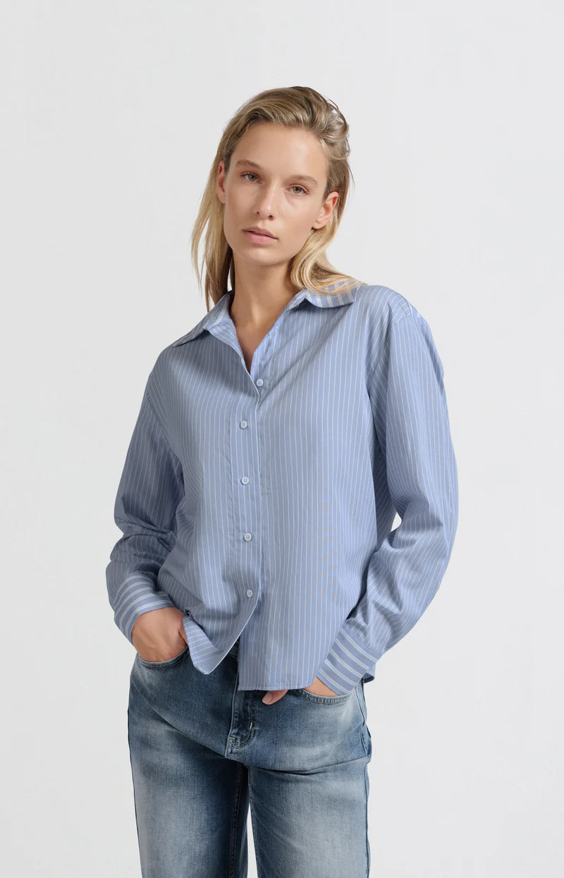 Gestreifte Oversize-Bluse mit Kragen und langen Ärmeln, Yaya